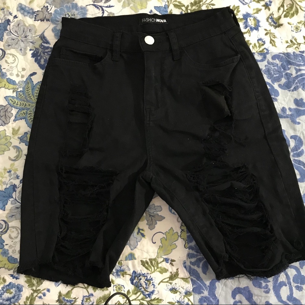 FashionNova | Black Distressed Jean Shorts